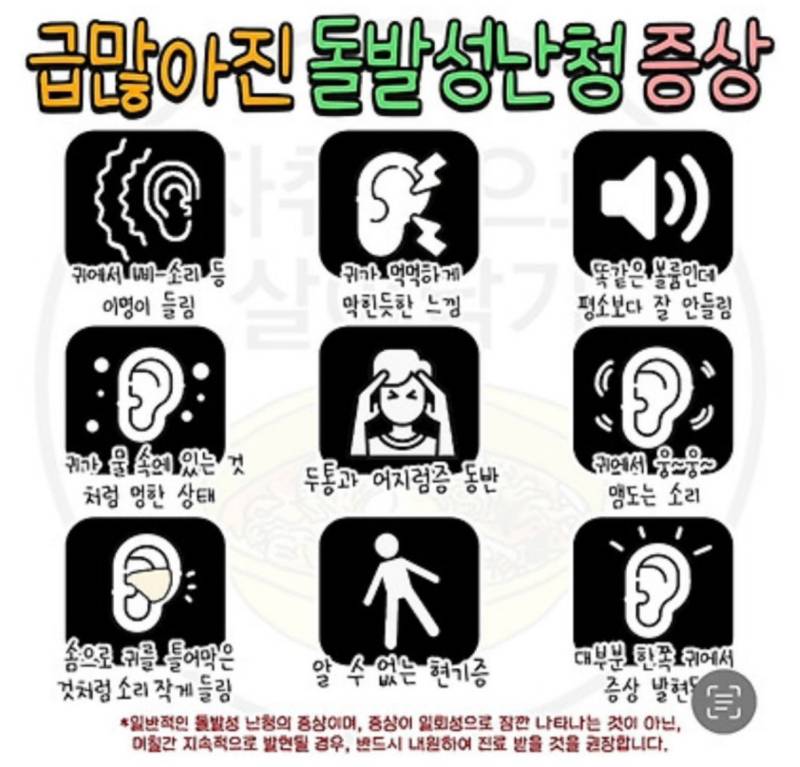 2030에게 급 많이 보인다는 돌발성 난청 증상의 내용을 보여주는 이미지