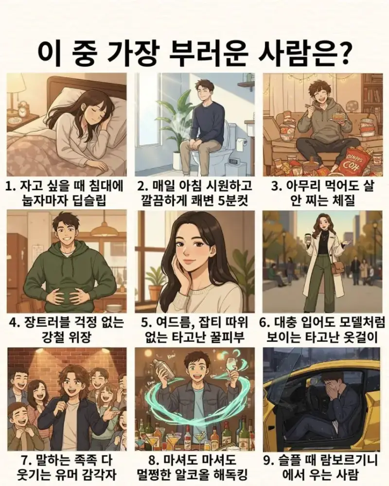 이 중 가장 부러운 사람은?의 내용을 보여주는 이미지