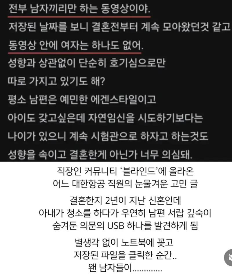블라에 올라온 대한항공 직원의 고민글의 내용을 보여주는 이미지