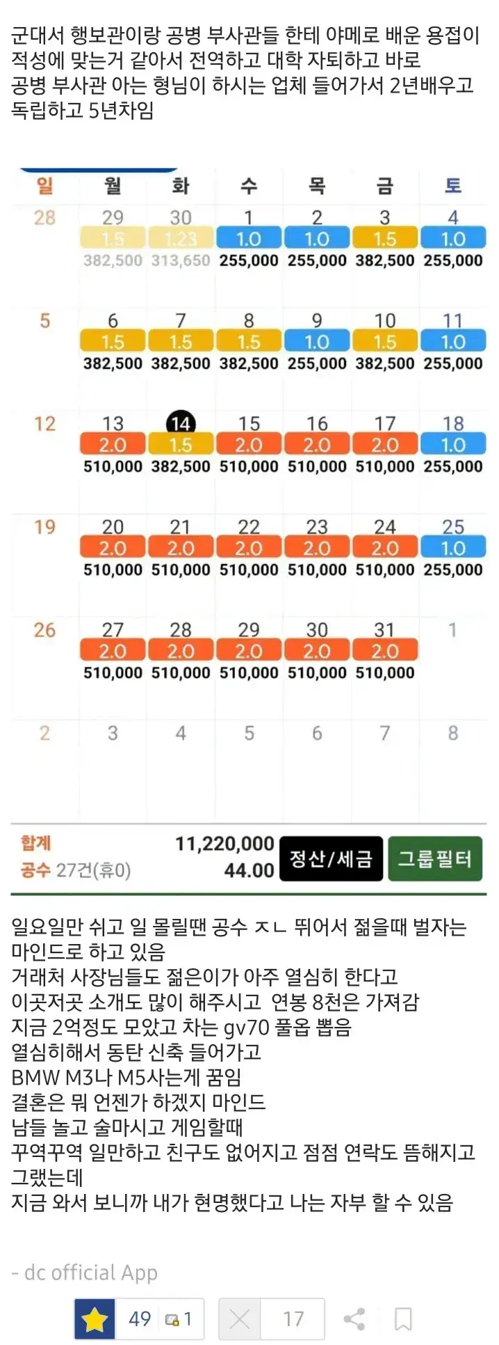 용접으로 한 달 1,100만원 벌었다는 29살의 내용을 보여주는 이미지 관련 이미지 2