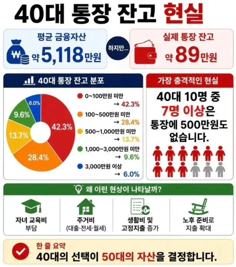 40대 통장 잔고 현실의 내용을 보여주는 이미지