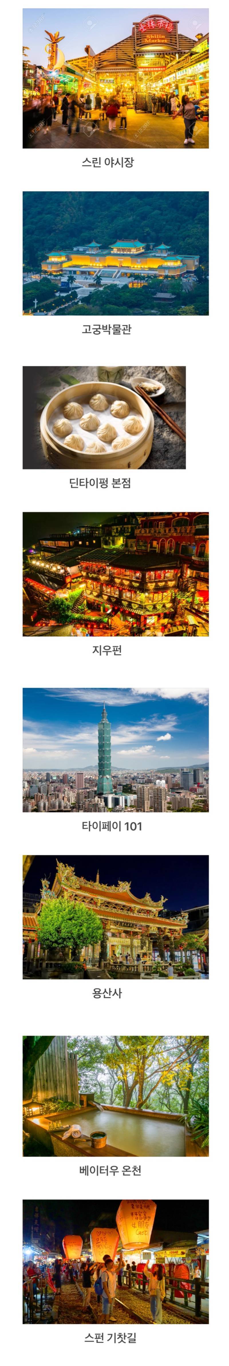 한국인들 많이가는 대만 여행지의 내용을 보여주는 이미지