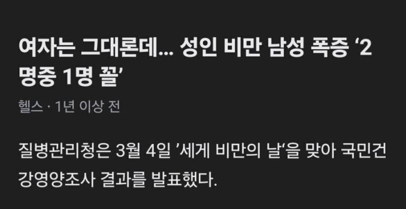 남자 2명 중 1명 비만의 내용을 보여주는 이미지