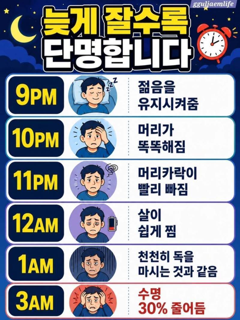 밤에 일찍 자야되는 이유의 내용을 보여주는 이미지