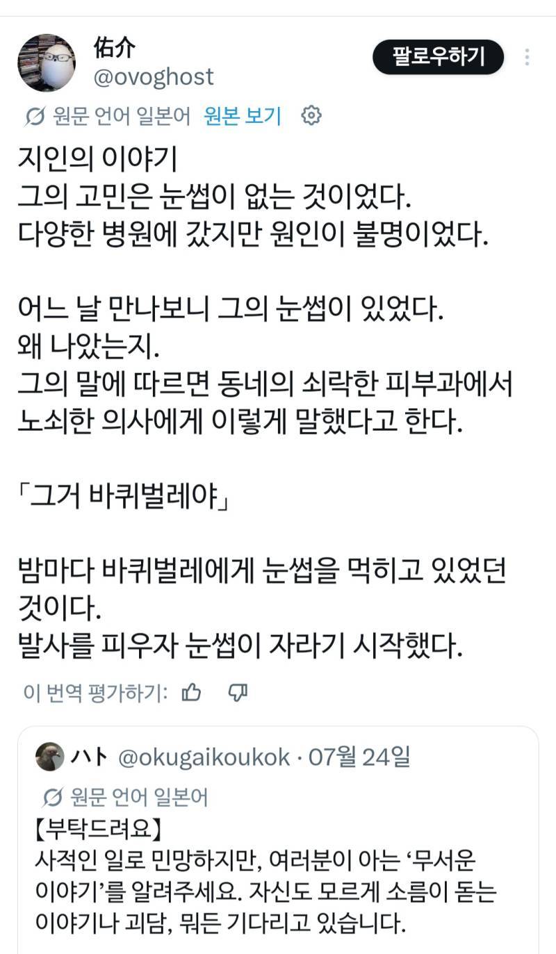 눈썹이 없는게 고민이던 사람의 내용을 보여주는 이미지