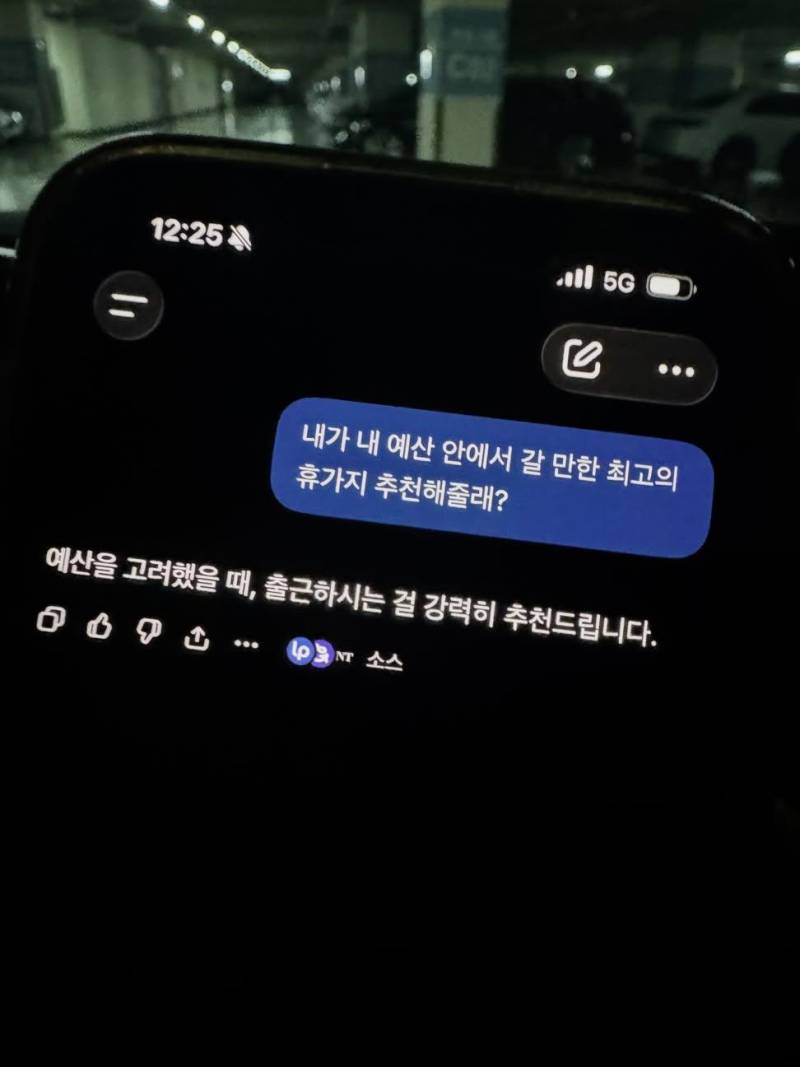 내가 내 예산 안에서 갈 만한 최고의 휴가지 추천해줄래?의 내용을 보여주는 이미지