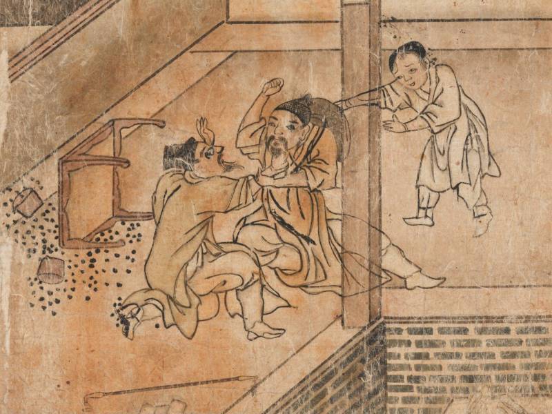 김흥도가 그린 바둑두다 현피(?)뜨는 두 선비(?) 그림 봄.의 내용을 보여주는 이미지