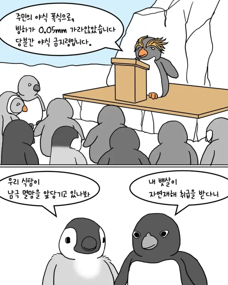 펭귄 남극마을 야식 금지령의 내용을 보여주는 이미지