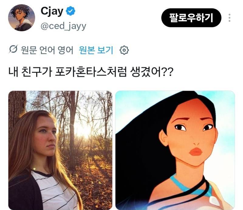 내 친구 포카혼타스처럼 생겼어??의 내용을 보여주는 이미지