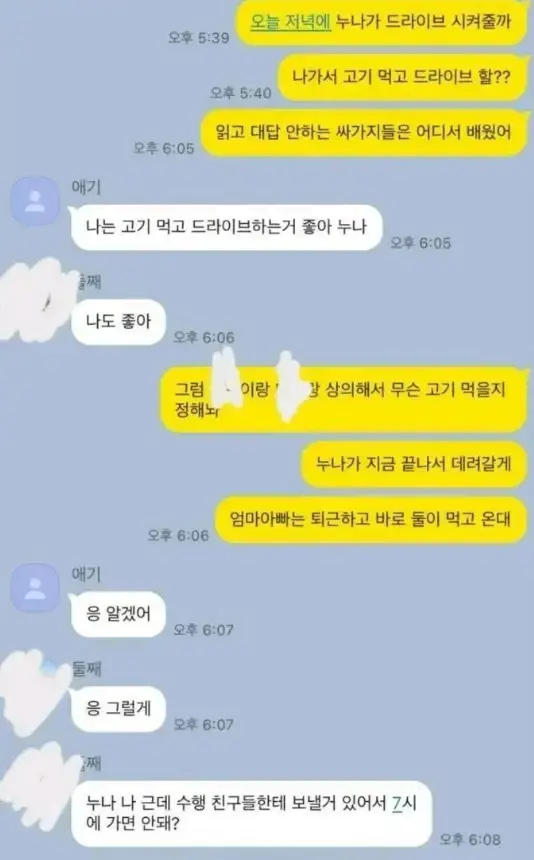 동생들 화해시키는 게 제일 쉽다는 큰누나의 내용을 보여주는 이미지