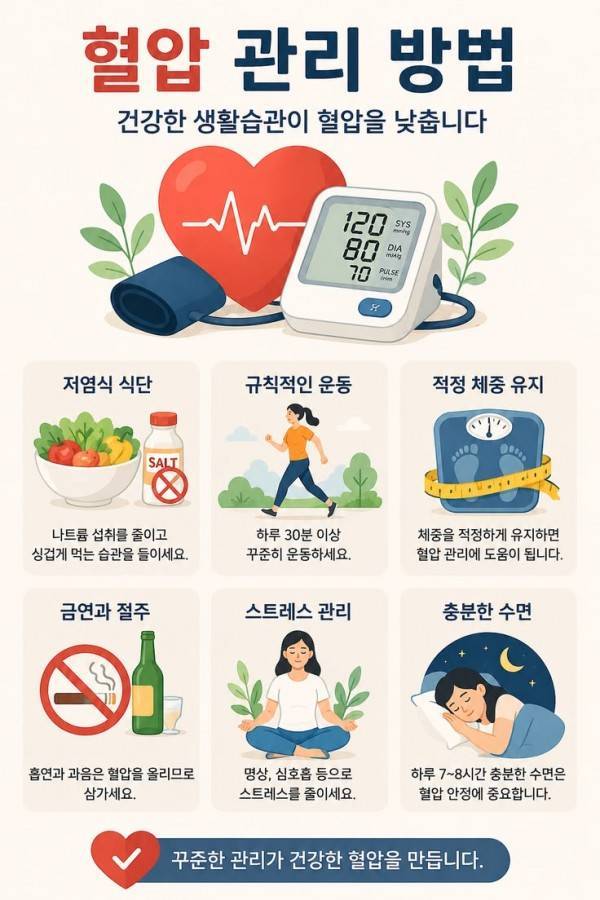 고혈압 관리 방법 7가지, 혈압을 낮추는 생활 습관