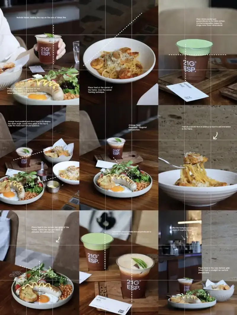 식당 & 카페 사진 찍을 때 참고하기 좋은 구도 팁의 내용을 보여주는 이미지 관련 이미지 10