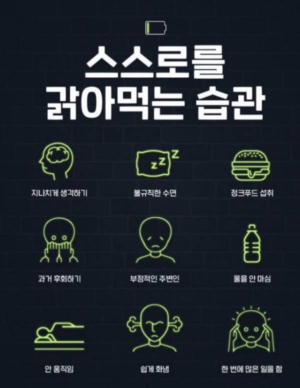 스스로를 갉아먹는 습관의 내용을 보여주는 이미지