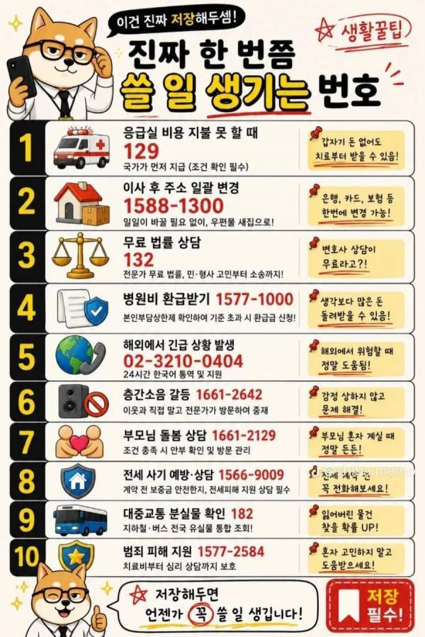 저장해두면 유용할 전화번호의 내용을 보여주는 이미지