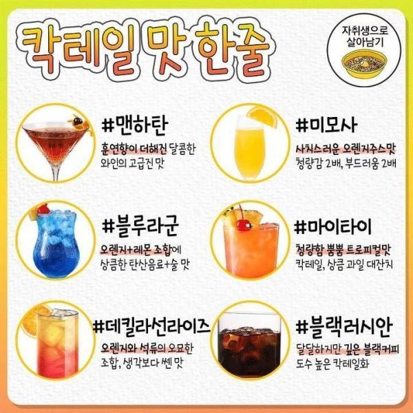칵테일 초보들을 위한 대표 칵테일 30개 맛 한 줄 정리 | 인스티즈