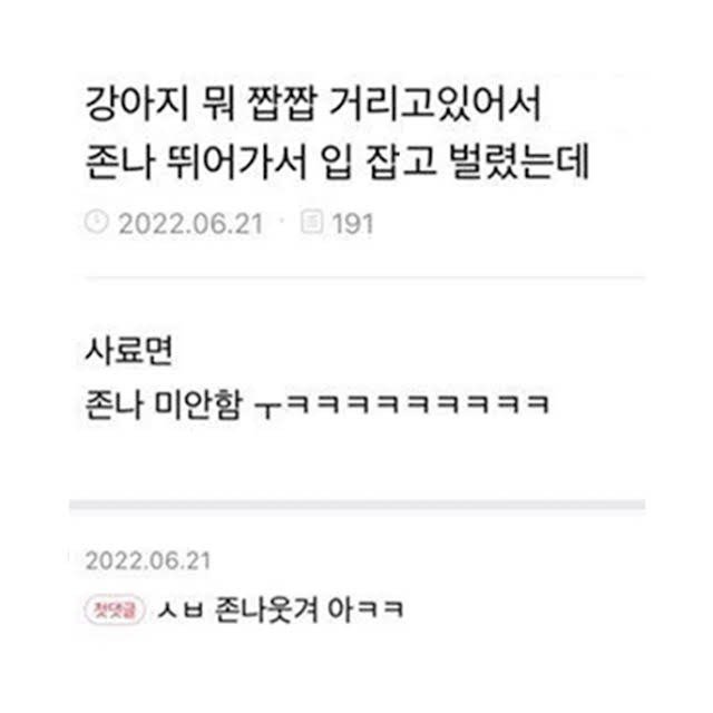 개 뭐먹고 있어서 놀래서 입벌렸는데 사료면 겁나 미안함.jpg